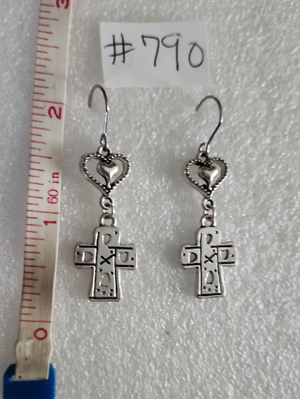 Hand Crafted Silver Heart & Cross Dangle Earrings